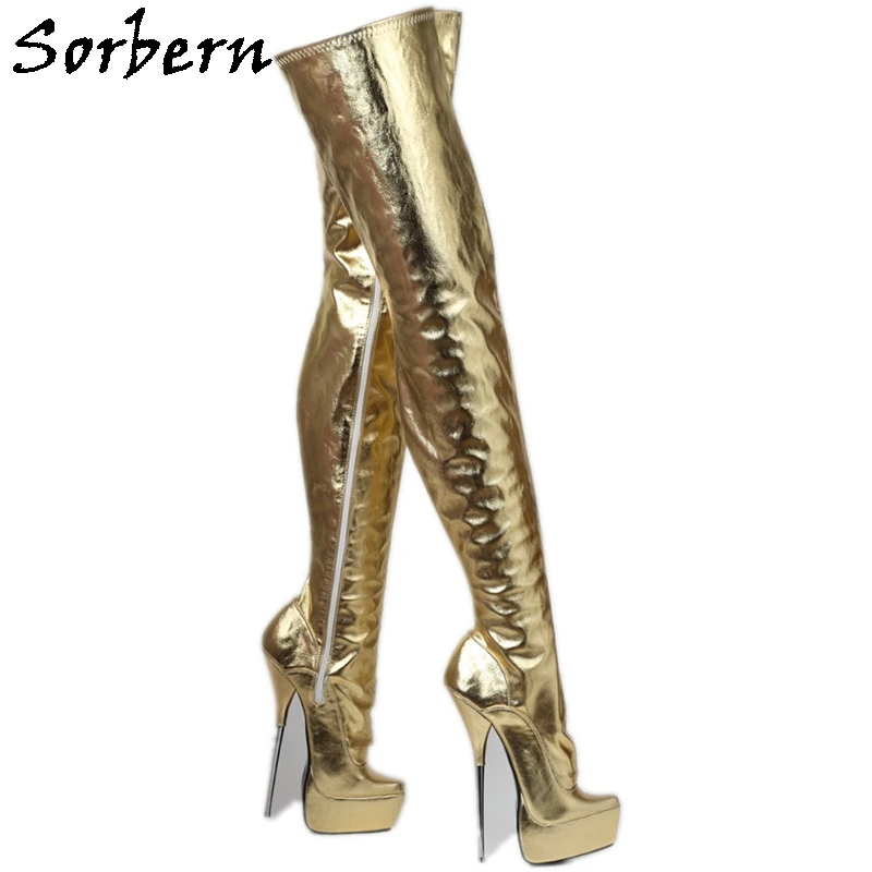 

Sorbern Gold Matt Ballet Boots Long Over The Knee Ballet Style Toes Metal High Heel Sexy Fetish Crotch Thigh High Boot Custom