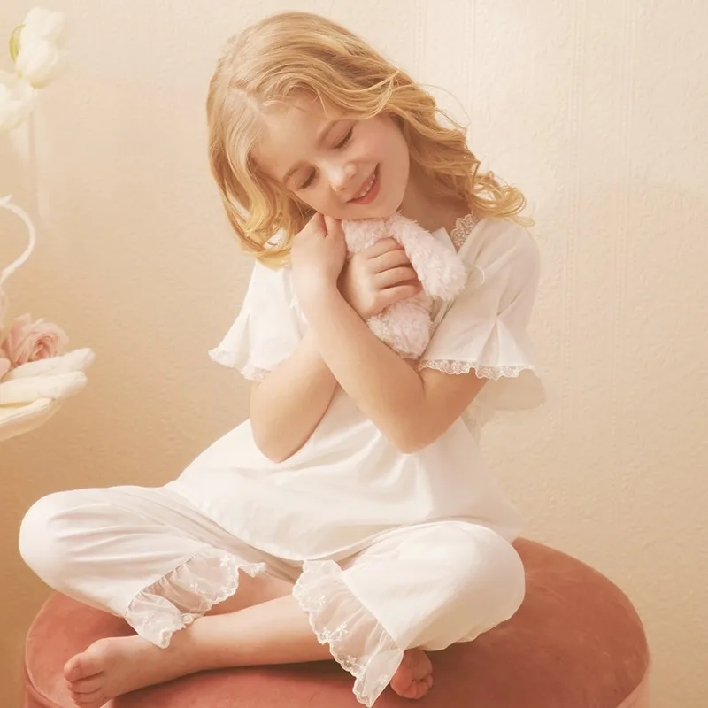 cotton short pajama sets 2019 Spring Children's Girls Lolita Dress Princess Sleepshirts Vintage Nightgowns Baby Nightdress Kids Sleepwear Pajamas Gown elegant pajama sets