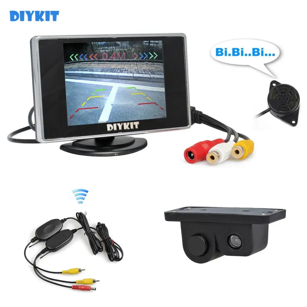 

DIYKIT 3in1 3.5" Car Rearview Monitor + Rear View Backup Camera with Radar Sensor All-in-one Parking Assistance System