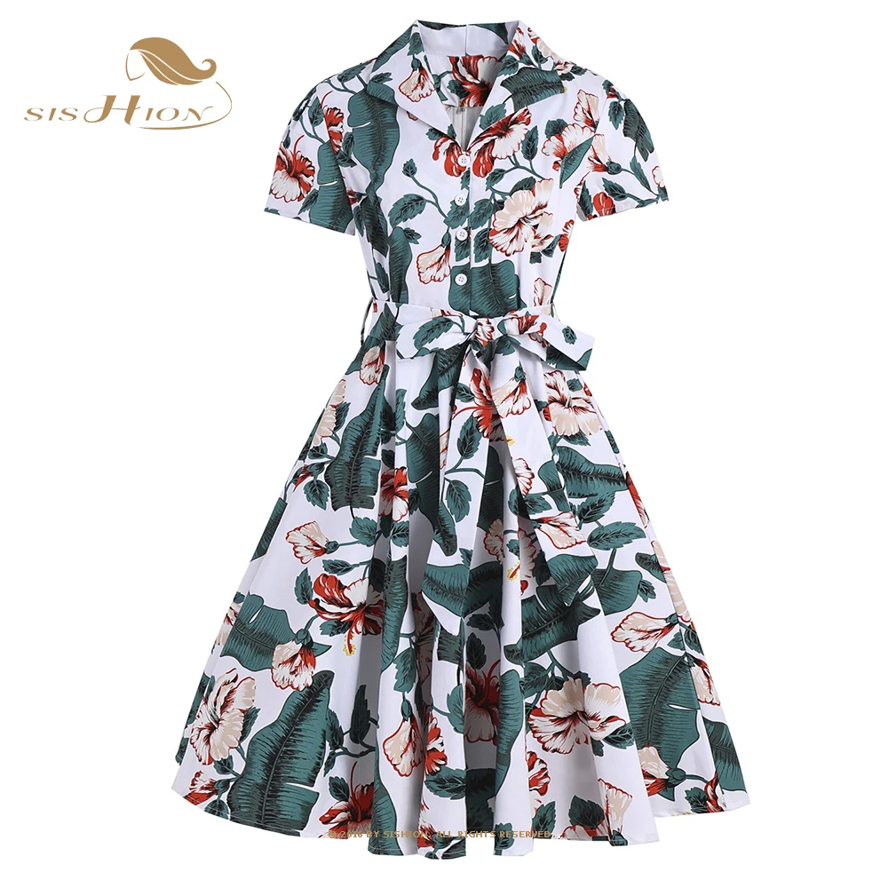 SISHION Floral Leave Printed Short Sleeve Women Cotton Dress VD1762 Swing Rockabilly Punk 50s 60s Inspired Vintage Dress
SISHION Floral Leave Printed Short Sleeve Women Cotton Dress VD1762 Swing Rockabilly Punk 50s 60s Inspired Vintage Dress