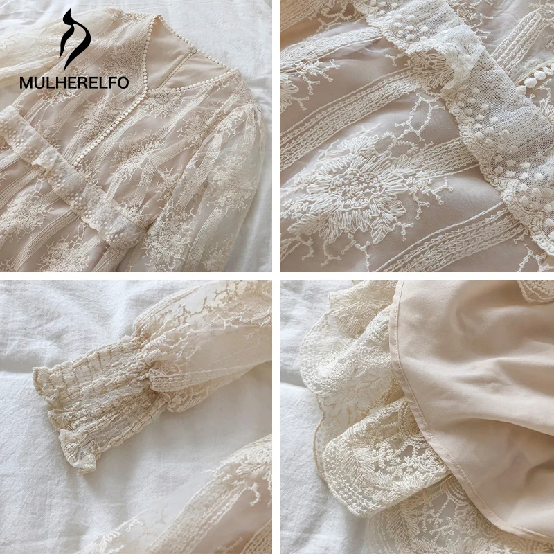 V-Neck Embroidered Ruffled Lantern Long-Sleeved Ladies One-Piece Dress Lace Splice Transparent Dresses Retro Dress Women Dress
V-Neck Embroidered Ruffled Lantern Long-Sleeved Ladies One-Piece Dress Lace Splice Transparent Dresses Retro Dress Women Dress