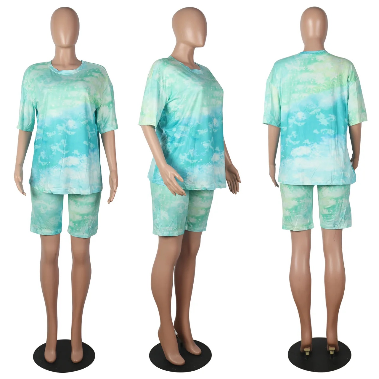 Women's Casual Leisure Tops Tie-Dye Printed Athletic T-shirt Shorts Two-Piece Set 2020 Summer European and American Clothing
Women's Casual Leisure Tops Tie-Dye Printed Athletic T-shirt Shorts Two-Piece Set 2020 Summer European and American Clothing