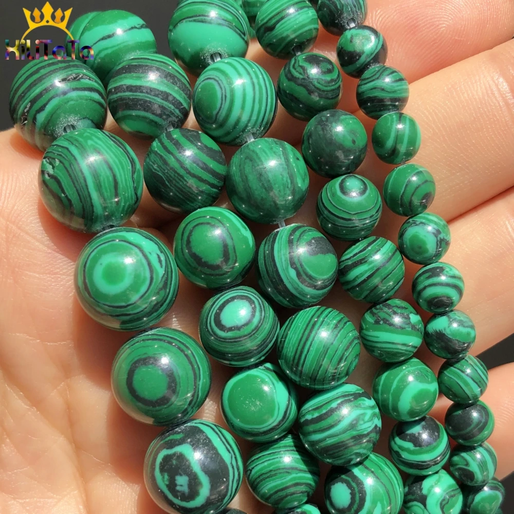 

Green Malachite Stone Beads Smooth Round Loose Spacer Beads For Jewelry DIY Making Bracelet Accessories 15'' 4 6 8 10 12 14mm