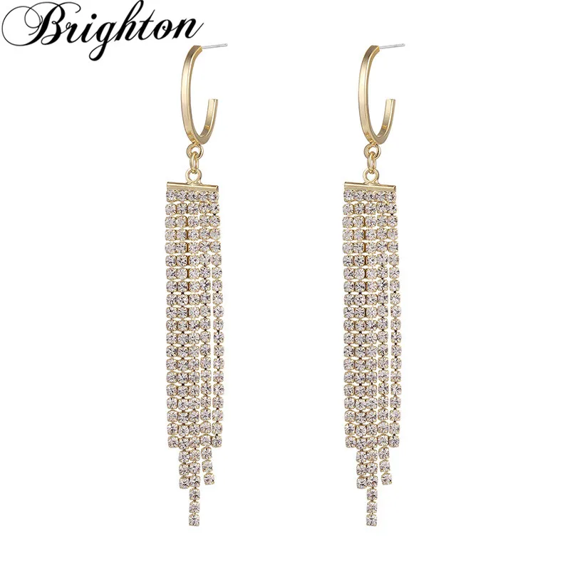 

Brighton Elegant Zircon Long Chain Tassel Drop Dangle Earrings For Women Circles Metal Brincos Trendy Jewelry Party Gift 2021