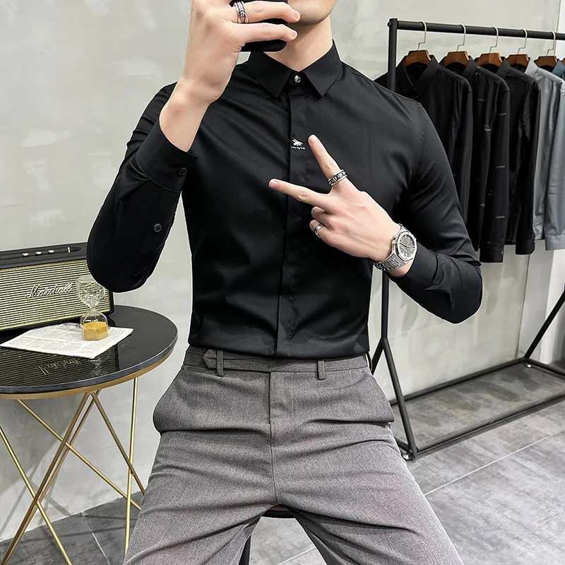 Plus Size 4XL-M Embroidery Stretched Shirt Men Long Sleeve High Quality Solid Slim Fit Casual Prom Tuxedo Formal Wear Blouses
Plus Size 4XL-M Embroidery Stretched Shirt Men Long Sleeve High Quality Solid Slim Fit Casual Prom Tuxedo Formal Wear Blouses