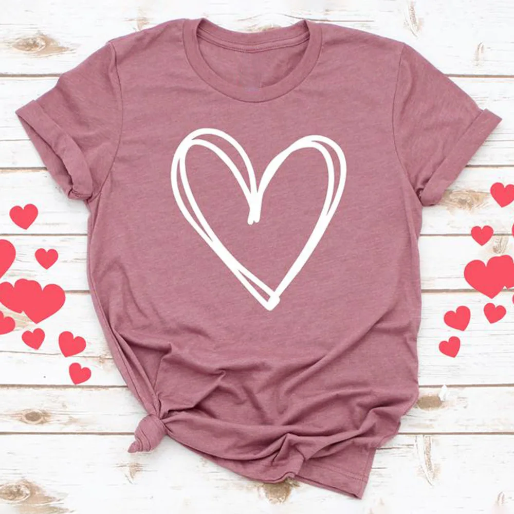 Women's T-Shirt Top Solid Color Double Love Pattern Round Neck Loose Short Sleeve T-Shirt
Women's T-Shirt Top Solid Color Double Love Pattern Round Neck Loose Short Sleeve T-Shirt