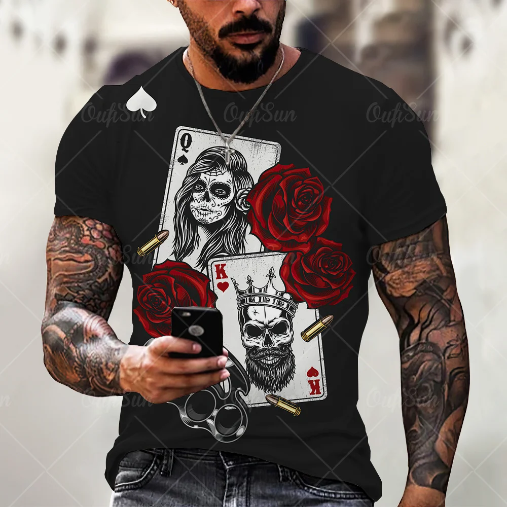 Men's fashion summer T-shirt, round neck street clothes, short sleeves, neon casual top, 3D POKER pattern
Men's fashion summer T-shirt, round neck street clothes, short sleeves, neon casual top, 3D POKER pattern