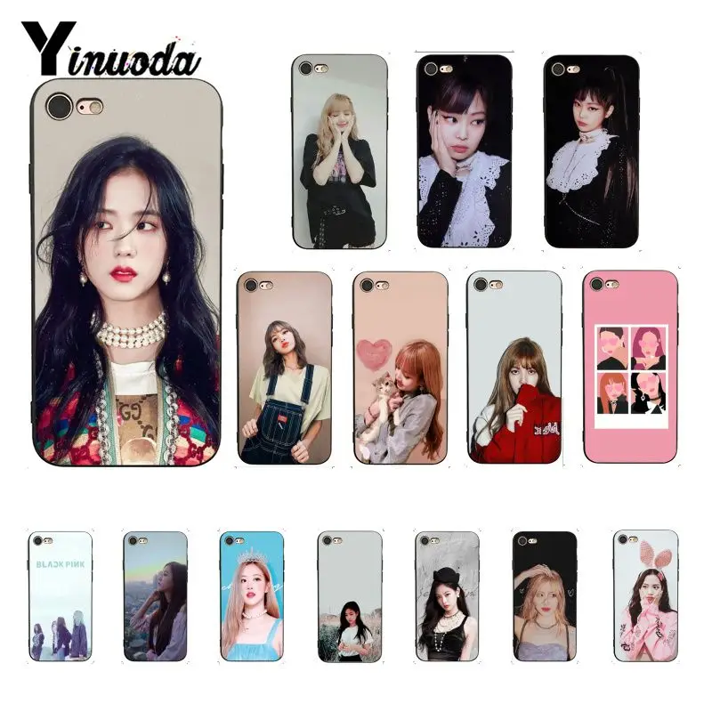 Yinuoda KPOP Черный Розовый JISOO JENNIE ROSE LISA Красочный милый чехол для телефона iPhone 8 7 6S X XS