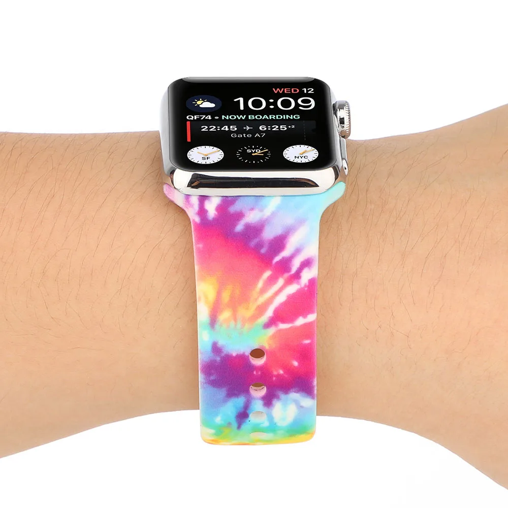 Ремешок Tie-Dye для женских смарт-часов силиконовый цветной браслет Apple Watch 38 40 42 44 мм