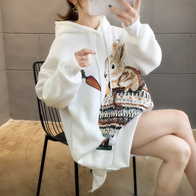 Large Size Cartoon Rabbit Print Women'S Hoodie Autumn Winter 2021 New Korean Style Loose Plus Velvet Thick Mid-Length Pullover
Large Size Cartoon Rabbit Print Women'S Hoodie Autumn Winter 2021 New Korean Style Loose Plus Velvet Thick Mid-Length Pullover