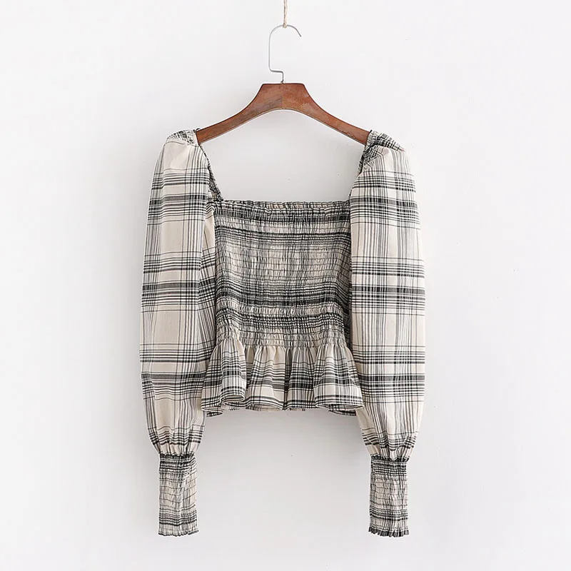 2020 women Court style square collar casual short blouse shirt women Chic puff sleeve elastic Slim Plaid blusas tops YNZZU YT853
2020 women Court style square collar casual short blouse shirt women Chic puff sleeve elastic Slim Plaid blusas tops YNZZU YT853