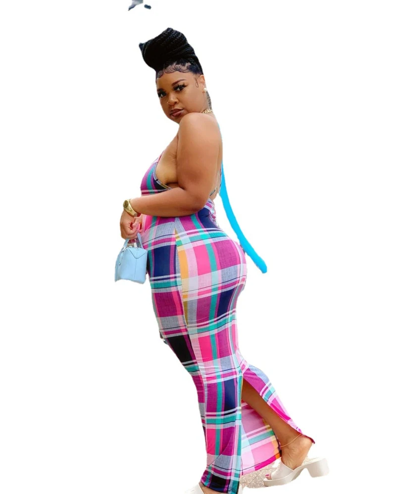 Summer Women Casual Strapless Plaid Halter Dress High Waist Ankle-length Plus Size Dresses
Summer Women Casual Strapless Plaid Halter Dress High Waist Ankle-length Plus Size Dresses
