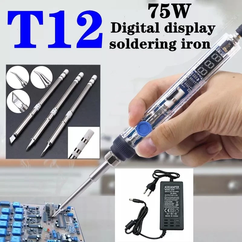 Soldering Iron Kit Set Portable 75W Digital LCD Switch T12 Welding Iron Temperature Adjustable Electric Tools White Light
Soldering Iron Kit Set Portable 75W Digital LCD Switch T12 Welding Iron Temperature Adjustable Electric Tools White Light