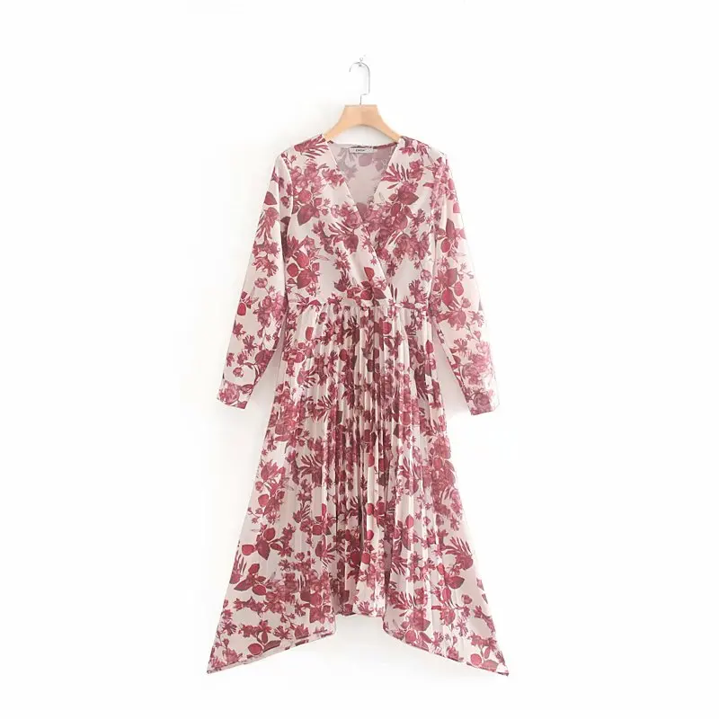 Flower Printing Women V Neck Pressed Pleat Midi Dress Leisure Lady Long Sleeves Loose Vestido D3553
Flower Printing Women V Neck Pressed Pleat Midi Dress Leisure Lady Long Sleeves Loose Vestido D3553