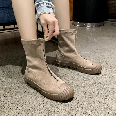 2019 autumn new fashion shell head front zipper rhinestone stretch boots Martin boots booties
2019 autumn new fashion shell head front zipper rhinestone stretch boots Martin boots booties