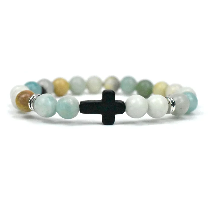 Trendy Jesus Cross Charm Blue Turquoises Men Bracelet Black Lava Stone 8mm White Beads Bracelets Bangles for Women Yoga Jewelry
Trendy Jesus Cross Charm Blue Turquoises Men Bracelet Black Lava Stone 8mm White Beads Bracelets Bangles for Women Yoga Jewelry