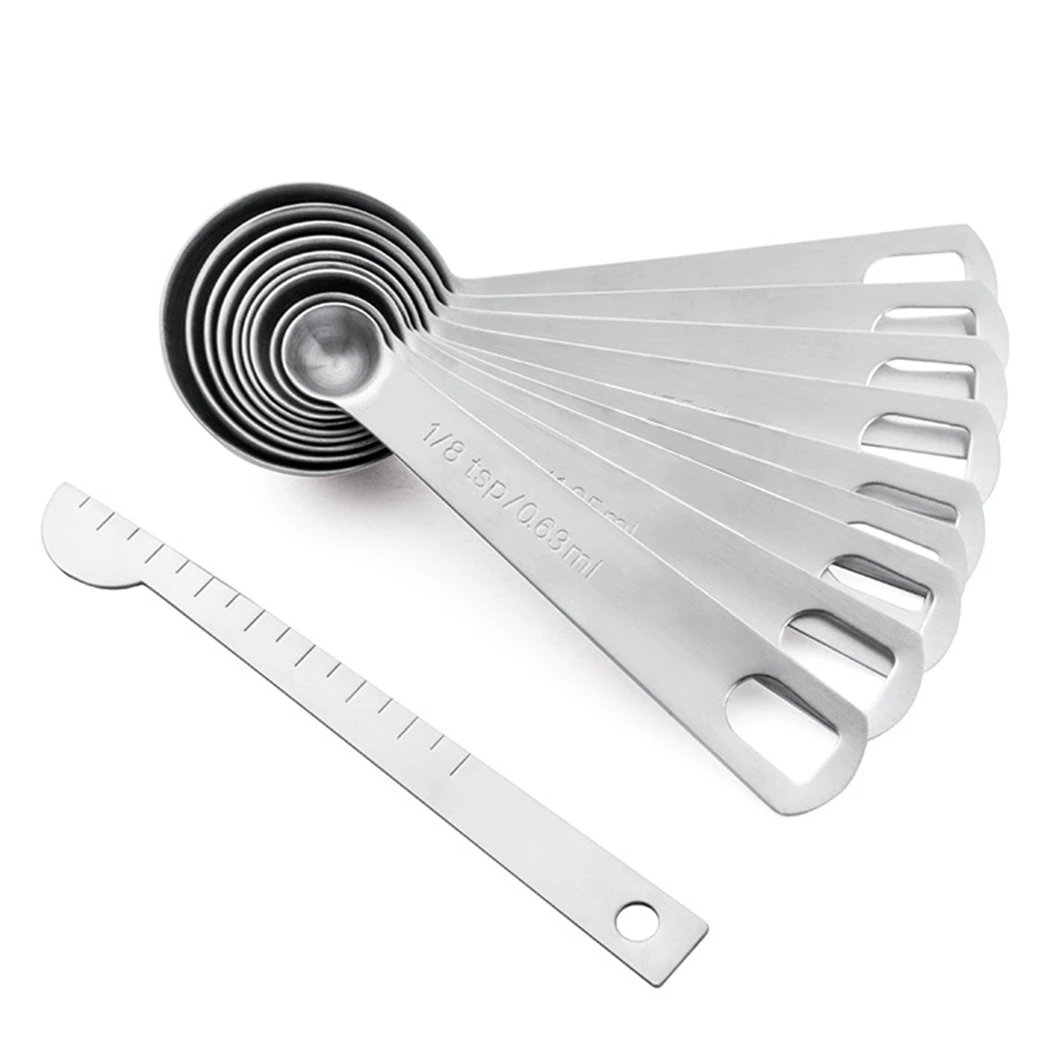 9PCS Stainless Steel Measuring Spoon Metal Measuring Teaspoon with 1 Coffee Powder Scraper Measure Scoop Kitchen Baking Tools
9PCS Stainless Steel Measuring Spoon Metal Measuring Teaspoon with 1 Coffee Powder Scraper Measure Scoop Kitchen Baking Tools