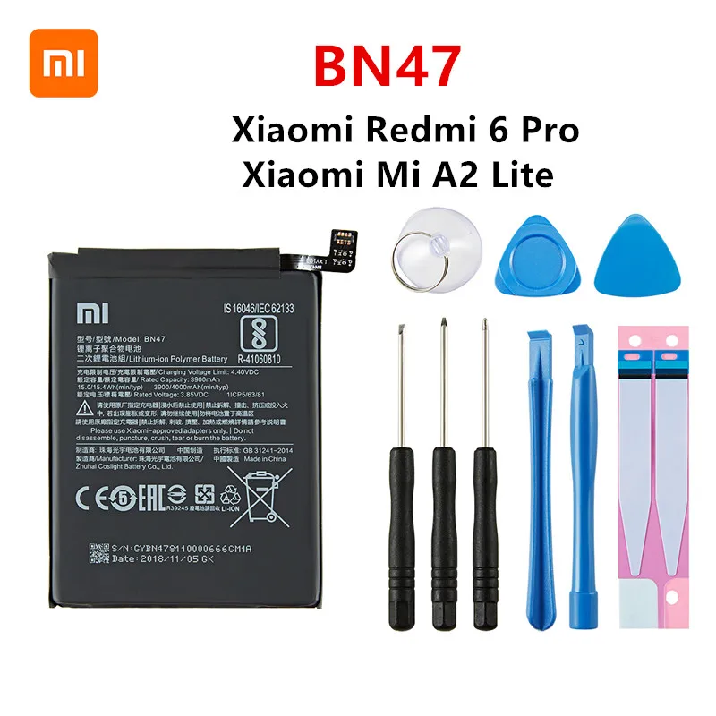 Оригинальный аккумулятор Xiao mi 100% BN47 4000 мАч для Xiaomi Mi A2 Lite/Xiaomi Redmi 6 Pro сменные