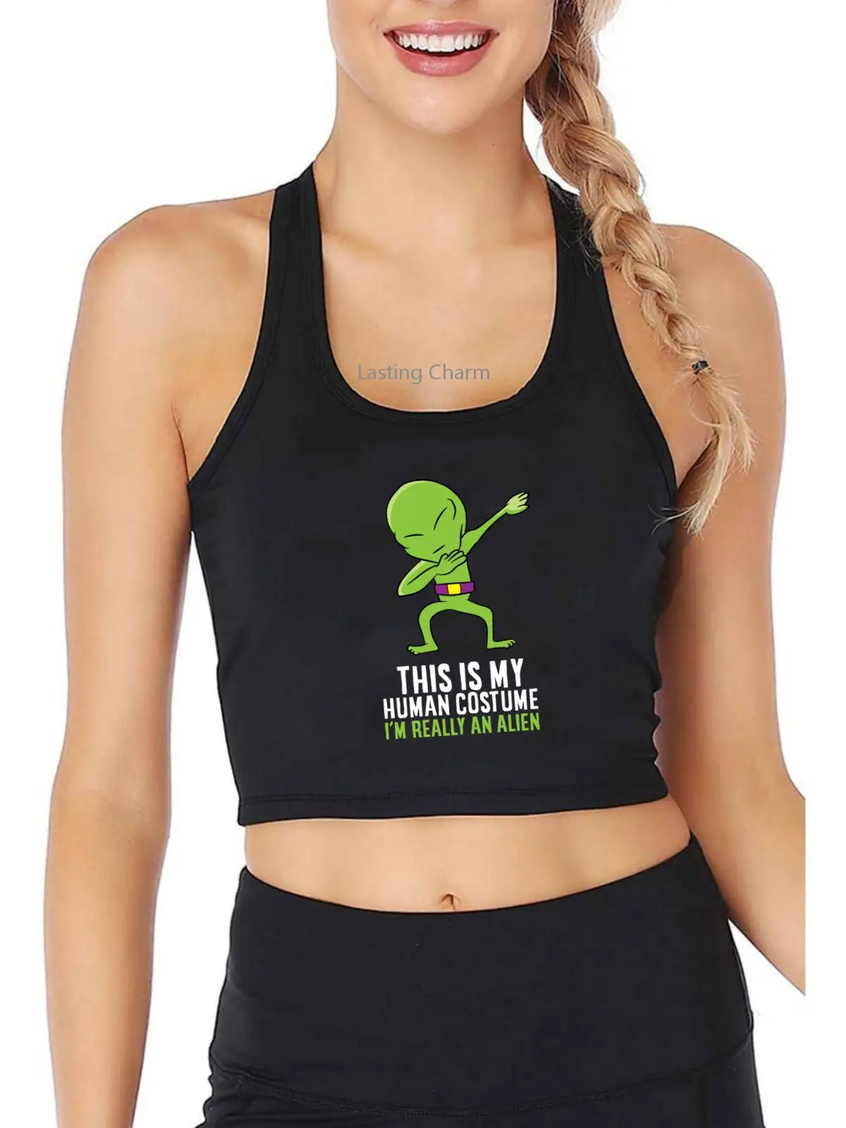 This is my human costume i'm really an alien funny print crop top women's yoga training sports tank top
This is my human costume i'm really an alien funny print crop top women's yoga training sports tank top