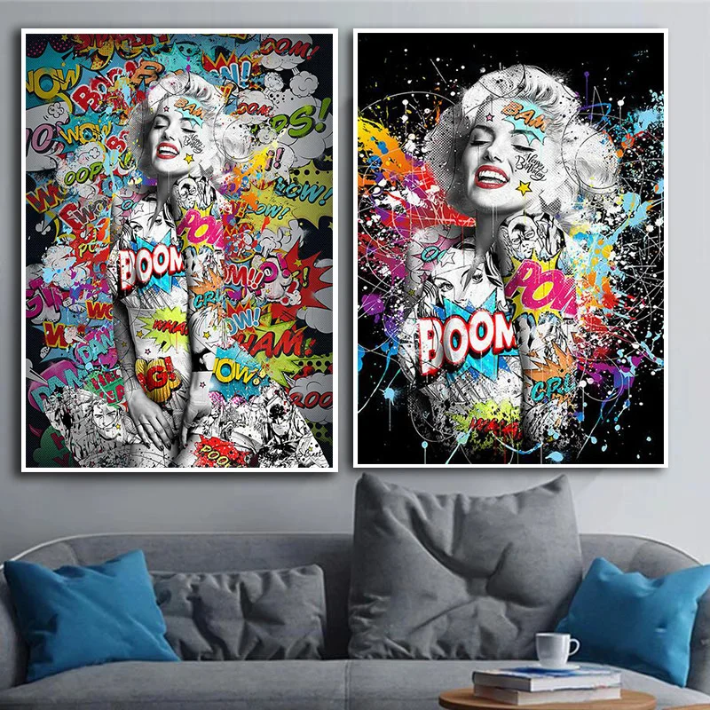 

Street Graffiti Funny Marilyn Monroe Pop Art Poster Print Sexy Portrait Canvas Black White Painting Wall Picture for Home Decor