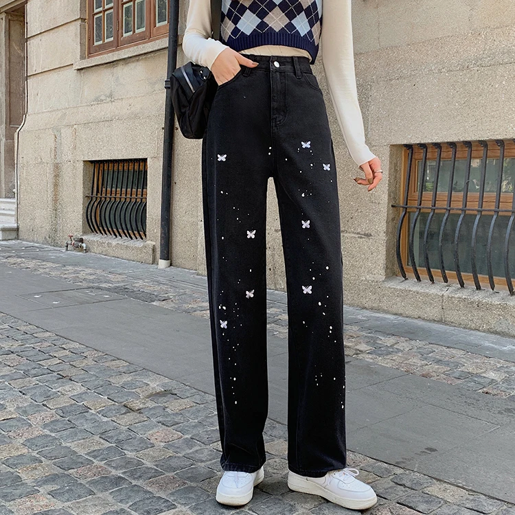 High Waist Black Women's Jeans 2021 New Y2K Streetwear Vintage Butterfly Embroidery Straight Pants Baggy Wide Leg Denim Trouser
High Waist Black Women's Jeans 2021 New Y2K Streetwear Vintage Butterfly Embroidery Straight Pants Baggy Wide Leg Denim Trouser