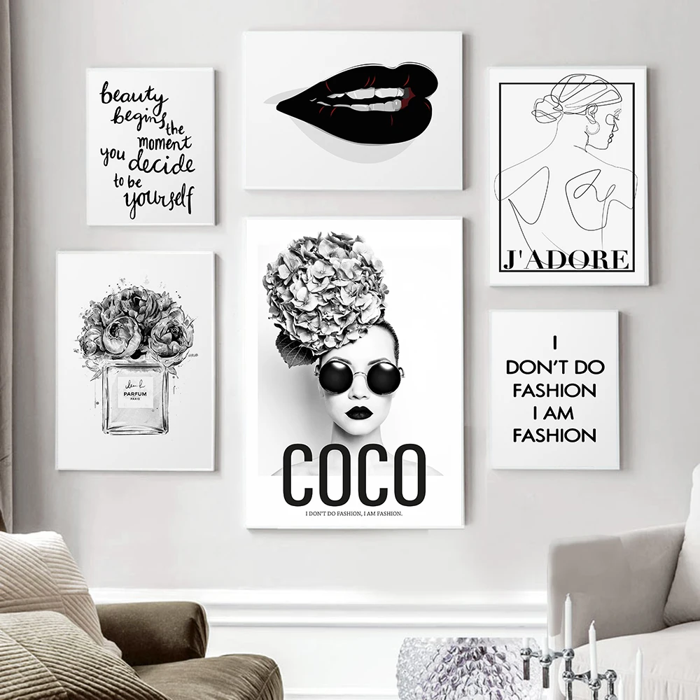 Black White Perfume Bottle Fashion Quote Poster Print Black Lips Female Line Canvas Painting Modern Girls Bedroom Wall Art Decor
Black White Perfume Bottle Fashion Quote Poster Print Black Lips Female Line Canvas Painting Modern Girls Bedroom Wall Art Decor