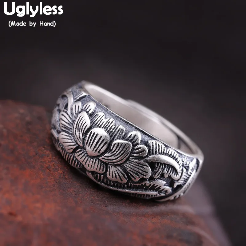 Uglyless Solid 990 Pure Silver Lotus Rings for Women Thai Silver Carved Floral Open Rings Handmade Peony Flower Jewelry R1040
Uglyless Solid 990 Pure Silver Lotus Rings for Women Thai Silver Carved Floral Open Rings Handmade Peony Flower Jewelry R1040