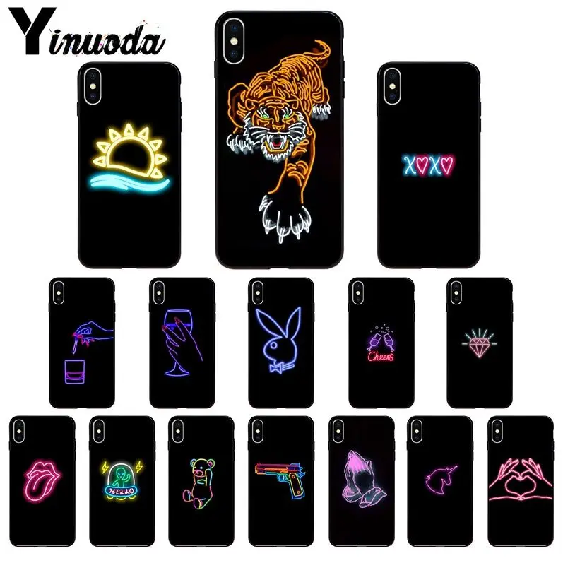 Yinuoda неоновые флуоресцентные линии Тигр любовь медведь чехол для телефона iPhone X XS