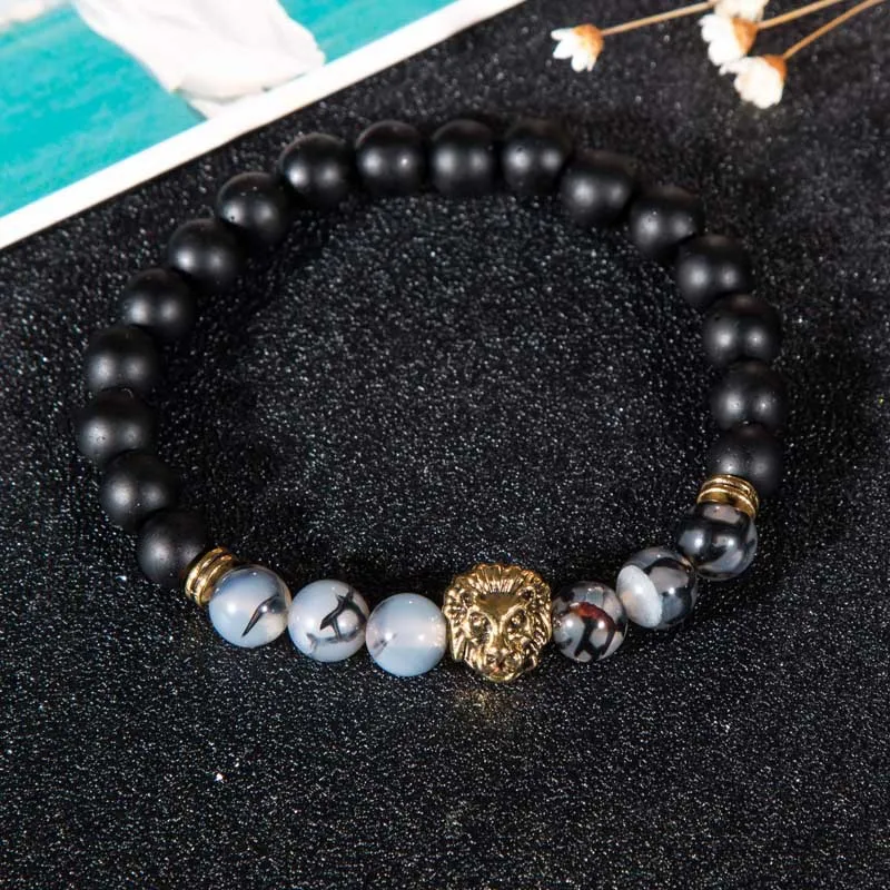New Fashion 8mm Frosted Stone with Black Dragon Pattern Stone Lion Head Buddha Bead Retro Bracelet
New Fashion 8mm Frosted Stone with Black Dragon Pattern Stone Lion Head Buddha Bead Retro Bracelet