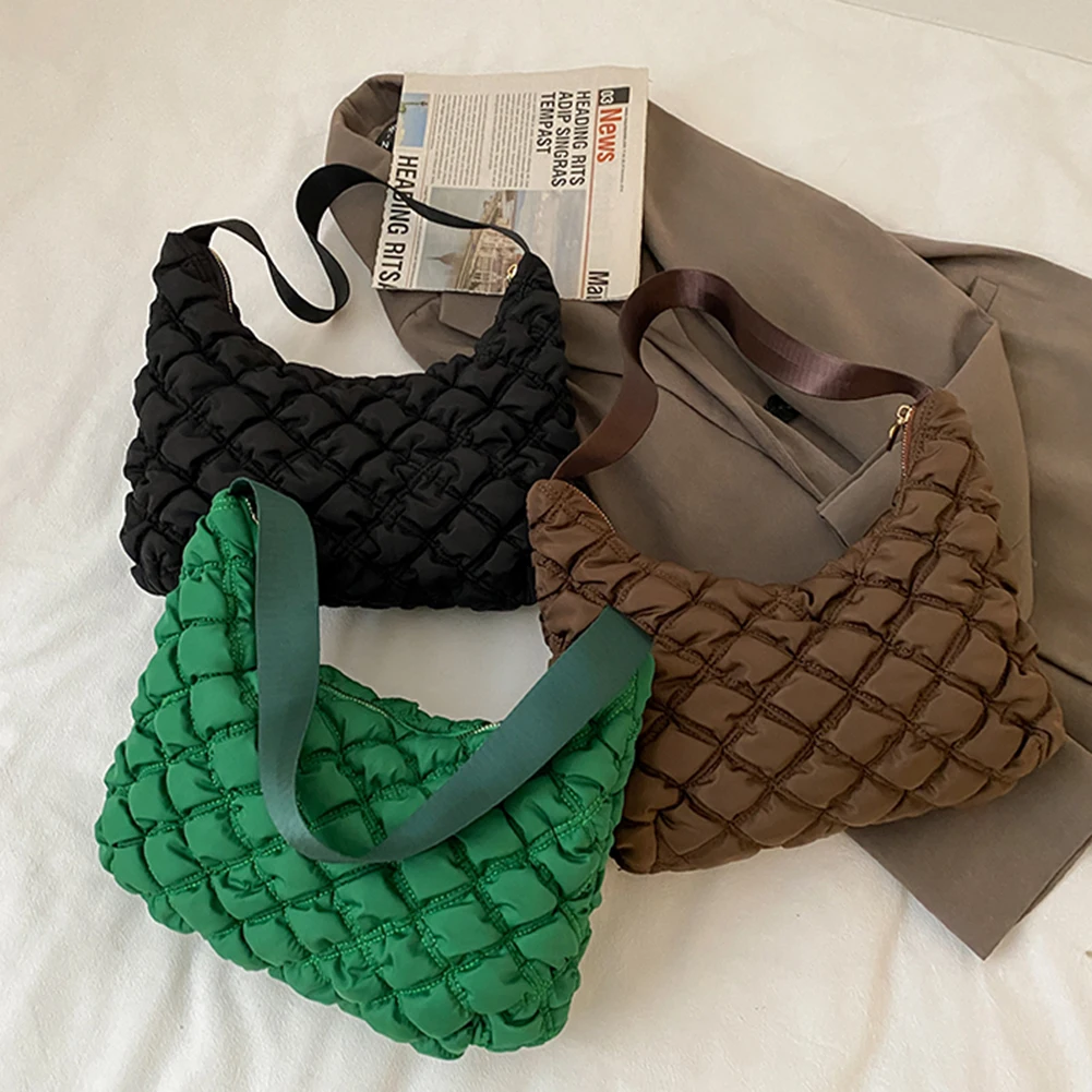 

Fashion Bolsas Feminina Soft Pleated Quilted Cotton Padded Armpit Bag Women Ruched Large Capacity Shoulder Crescent Bags