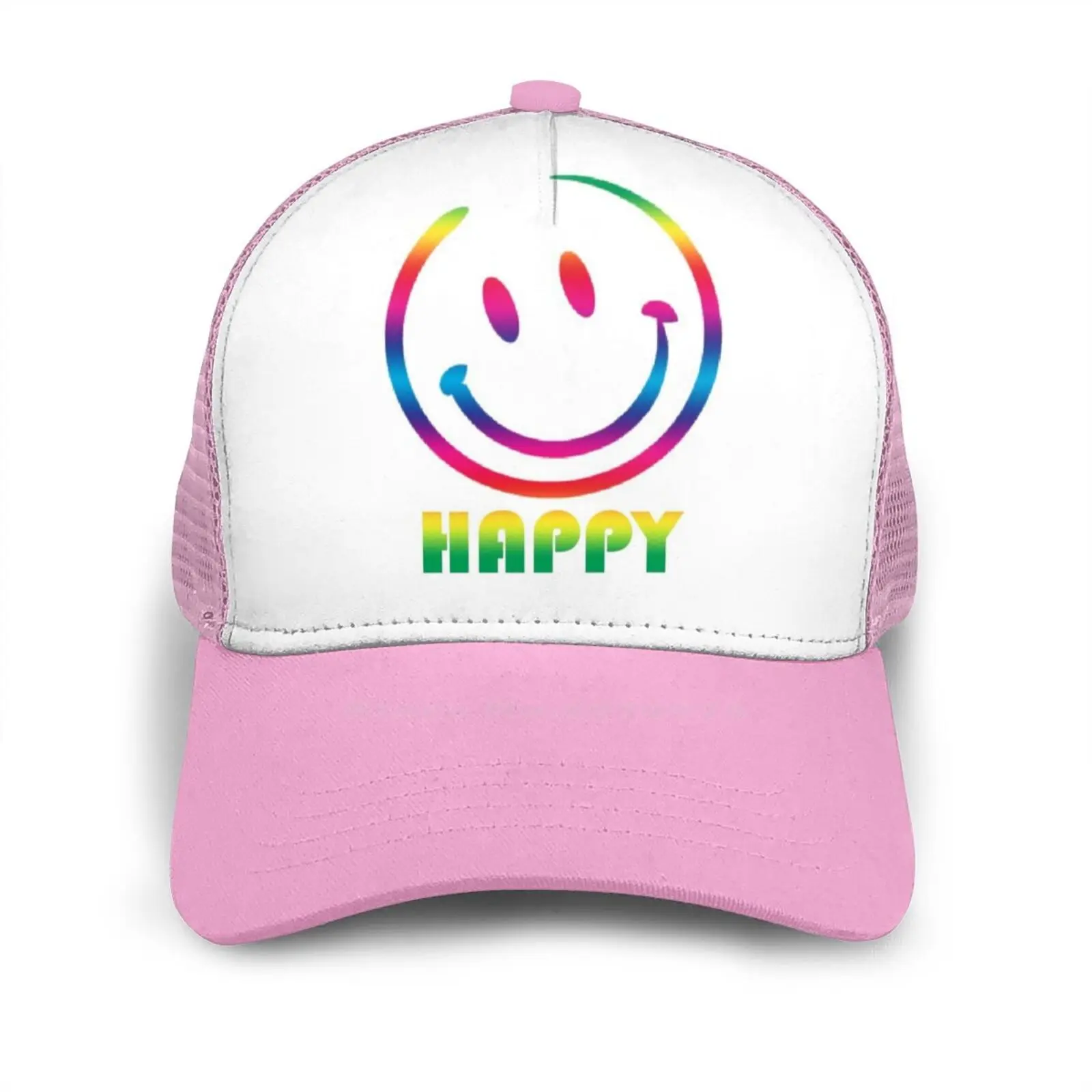 

Happy Emotion Flat Cap Curved Hat Mesh Cap Happy Text Lettering Quote Typography Happiness Joy Dots Watercolor Watercolour