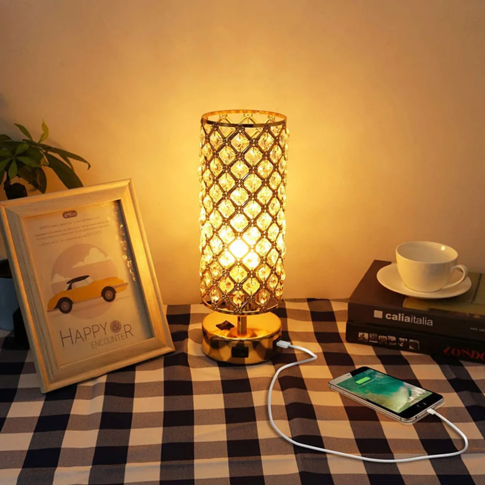 Dual USB LED Crystal Lampshade Table Lamp Simple Decorative Light for Bedside Reading Room Sitting Room with US Plug without Lig
Dual USB LED Crystal Lampshade Table Lamp Simple Decorative Light for Bedside Reading Room Sitting Room with US Plug without Lig