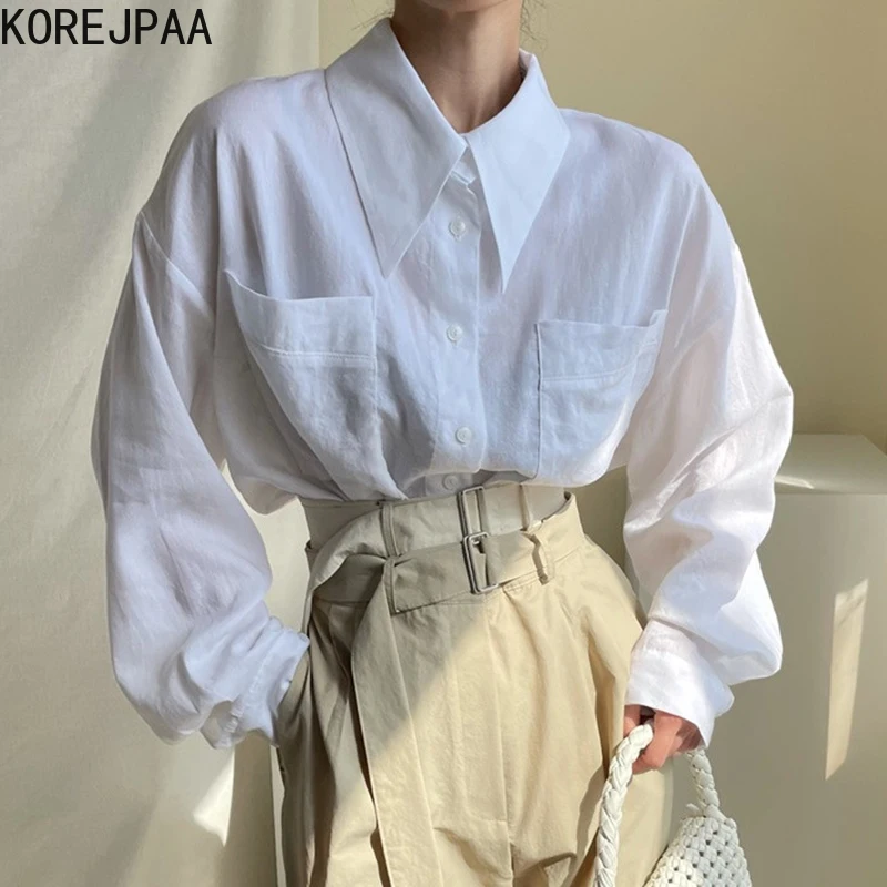 Korejpaa Women Shirt 2021 Korean Fashion Simple Commute Single Breasted Loose Solid Wild Double Pocket Long Sleeve Blouses
Korejpaa Women Shirt 2021 Korean Fashion Simple Commute Single Breasted Loose Solid Wild Double Pocket Long Sleeve Blouses