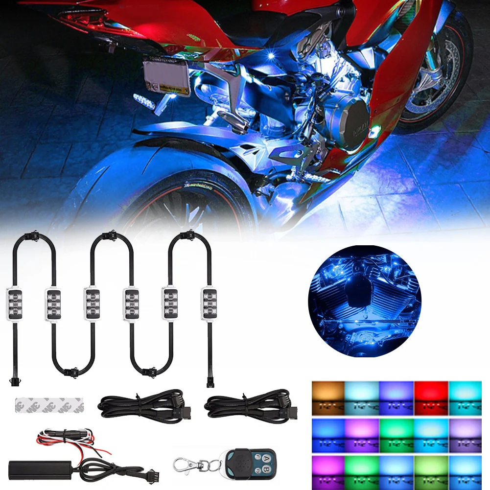6pcs LED Motorcycle Night Light Remote RGB Neon Under Glow Lights Strip Kit 36LEDs Motorbike Accessories Atmosphere Light Strip
6pcs LED Motorcycle Night Light Remote RGB Neon Under Glow Lights Strip Kit 36LEDs Motorbike Accessories Atmosphere Light Strip