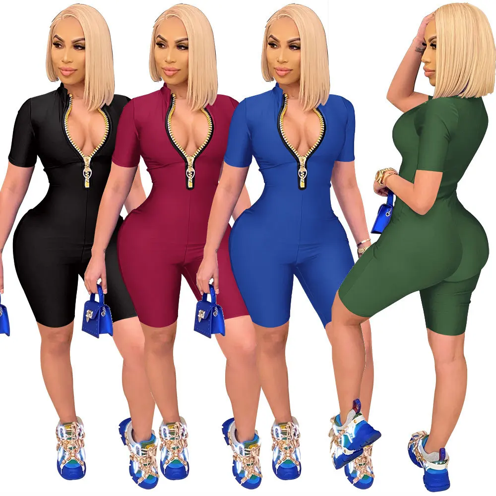 2021 Women's Solid Color Zipper Jumpsuit Summer Cool Sexy Quick Dry Fitness Short Sleeve Tight Bodysuit Yoga Suit
2021 Women's Solid Color Zipper Jumpsuit Summer Cool Sexy Quick Dry Fitness Short Sleeve Tight Bodysuit Yoga Suit