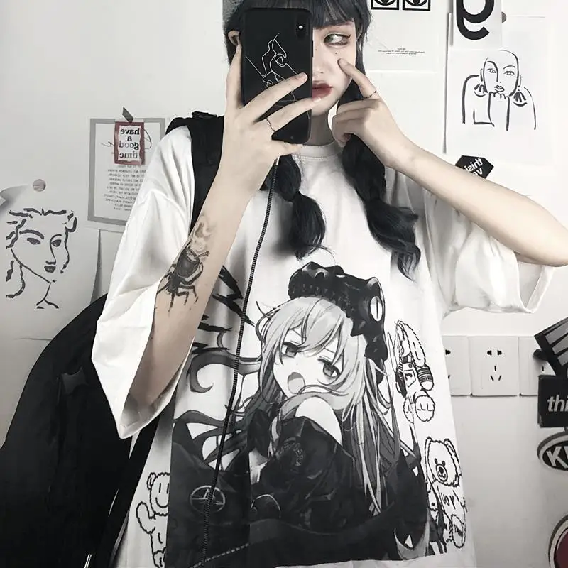 2021 Short Sleeve T-shirt Japanese Anime Print Female Korean Loose White Punk Women Clothes Harajuku Graphic Tees Kawaii Tshirt
2021 Short Sleeve T-shirt Japanese Anime Print Female Korean Loose White Punk Women Clothes Harajuku Graphic Tees Kawaii Tshirt