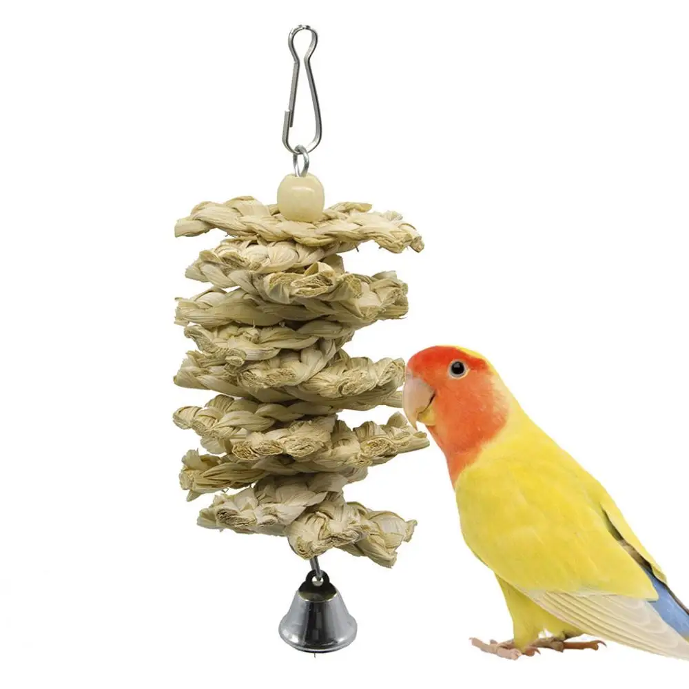 

Bird Toys Parrot Stand Perch For Parakeet Swing And Accessories Cockatiel Product Bell Natural Wooden Grass vogel speelgoed