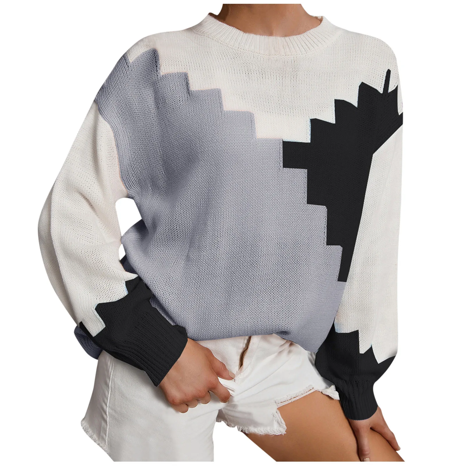 Women's plus size pullover jacket long-sleeved stitching personality sweater Tunic
Women's plus size pullover jacket long-sleeved stitching personality sweater Tunic