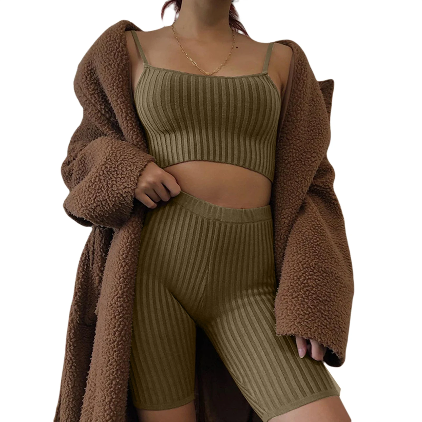 Womens Camisole Shorts Two Piece Set Fashion Solid Color Exposed Navel Tops and High Waist Shorts
Womens Camisole Shorts Two Piece Set Fashion Solid Color Exposed Navel Tops and High Waist Shorts