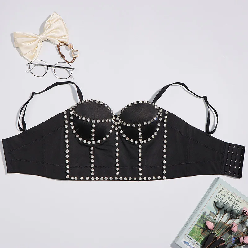 

2021 New Sexy Diamond Fishbone Camisole Female Gathered Bustier Bra Party Night Club Cropped Tops Performance Clothing Y921