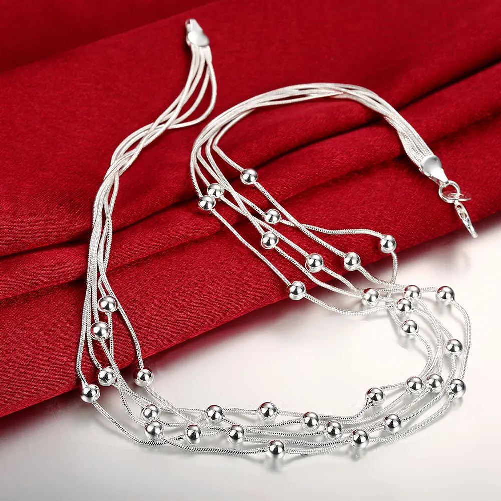 Women Fine Jewelry 925 Sterling Silver 18'' Five Lines Beads Snake Chain Charm Balls Multilayer Necklaces Collares for Women/da
Women Fine Jewelry 925 Sterling Silver 18'' Five Lines Beads Snake Chain Charm Balls Multilayer Necklaces Collares for Women/da