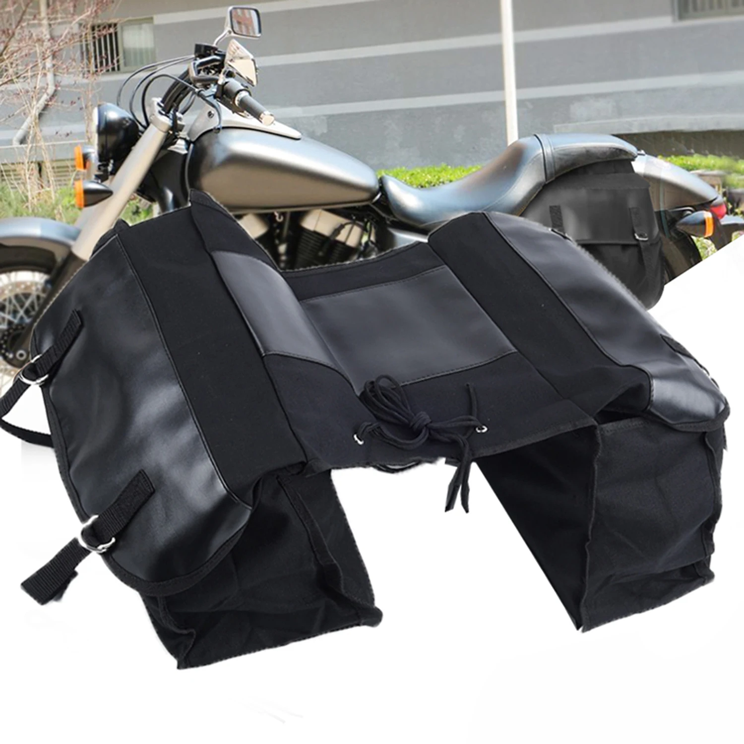 Leather Motorcycle Bag Canvas Saddle 38*13*28.6cm Accessories Spare Set