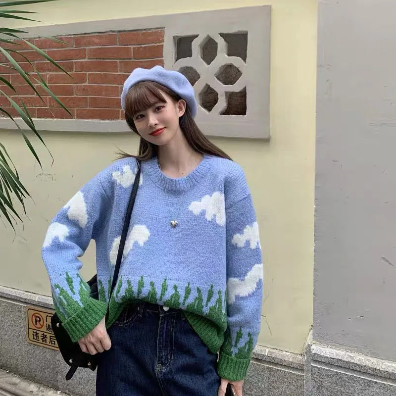 y2k Women's Sweaters Crew Neck Loose Sweatshirts Casual Long Sleeve Cloud Grass Print Knit Pullovers Streetwear Warm Clothes
y2k Women's Sweaters Crew Neck Loose Sweatshirts Casual Long Sleeve Cloud Grass Print Knit Pullovers Streetwear Warm Clothes