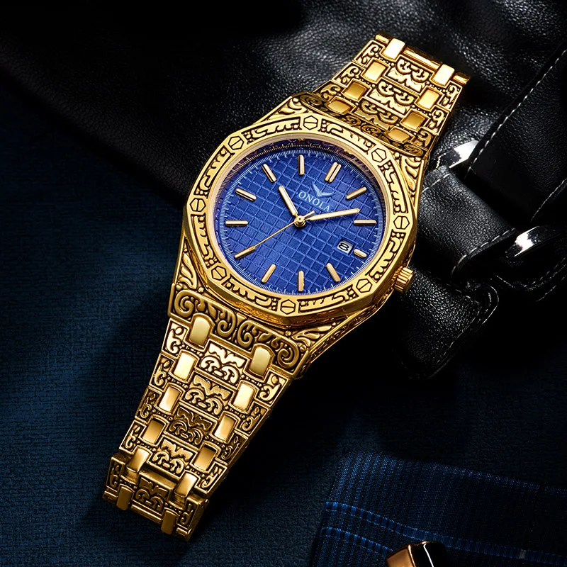 ONOLA Sculpture Quartz watch men Brand ONOLA luxury Retro golden stainless steel Engrave Watch For dropshipping 
ONOLA Sculpture Quartz watch men Brand ONOLA luxury Retro golden stainless steel Engrave Watch For dropshipping