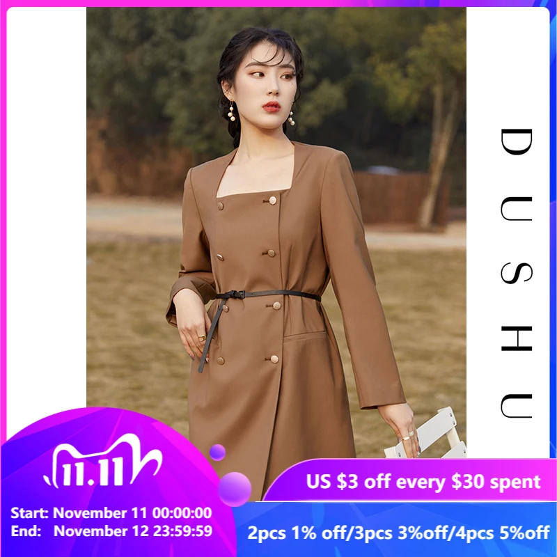 DUSHU Office Lady Short Blazer Dress Women Belt Long Sleeve Elegant Square Collar Dresses Female Double Breasted Casual Clothing
DUSHU Office Lady Short Blazer Dress Women Belt Long Sleeve Elegant Square Collar Dresses Female Double Breasted Casual Clothing