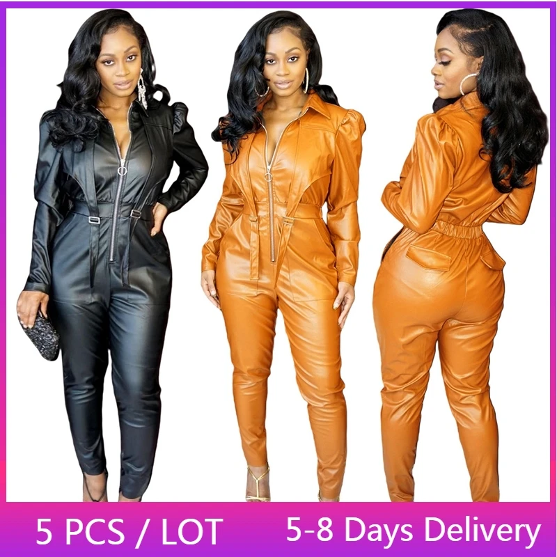 Wholesale Items Black PU Leather Jumpsuit Women Elegant Tight Zipper Long Sleeve Jumpsuit Fall Clothes One Piece Outfit Women 
Wholesale Items Black PU Leather Jumpsuit Women Elegant Tight Zipper Long Sleeve Jumpsuit Fall Clothes One Piece Outfit Women