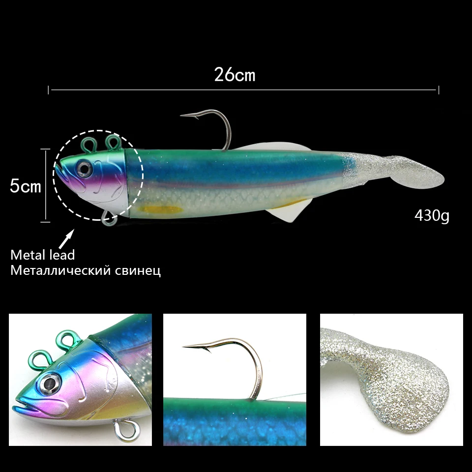 26cm 430g Oversized Lead head Baits Sea fishing tuna Lures soft fishing lure artificial Silica gel plastics Deepwater baits
26cm 430g Oversized Lead head Baits Sea fishing tuna Lures soft fishing lure artificial Silica gel plastics Deepwater baits