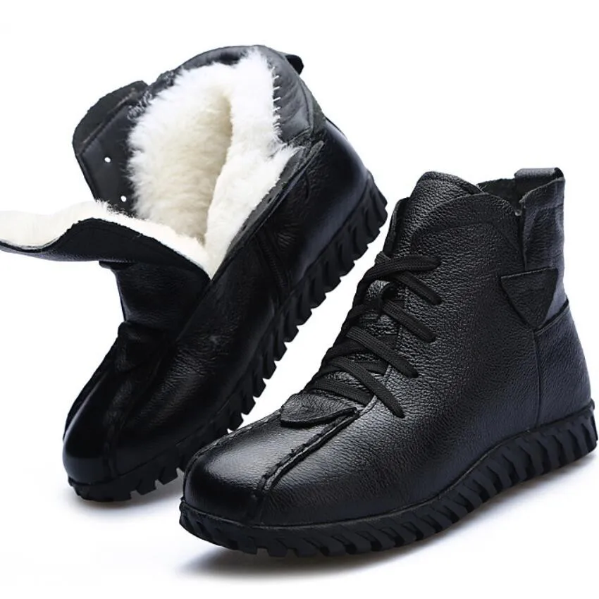 JX822 Women Winter Snow Boots Classic Black 100% Genuine Leather Thick Wool Fur Warm Ankle Boots Low Heel Shoes Women Boots
JX822 Women Winter Snow Boots Classic Black 100% Genuine Leather Thick Wool Fur Warm Ankle Boots Low Heel Shoes Women Boots