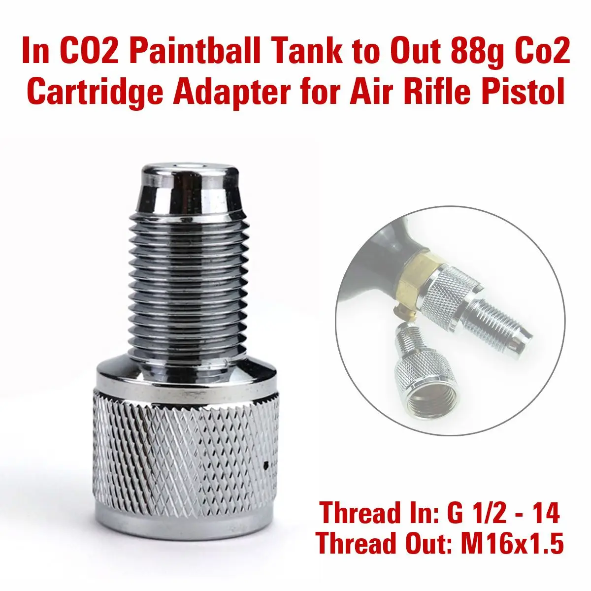 Paintball CO2 Tank to Out 88g Disposable Cartridge Adapter M16x1.5 for Air Rifle Pistol
Paintball CO2 Tank to Out 88g Disposable Cartridge Adapter M16x1.5 for Air Rifle Pistol