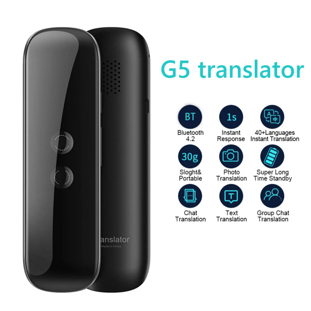 G5 Portable Wireless Mini Smart Voice Translator Rechargeable 40 Languages Two-Way Real Time Instant Interpreter
G5 Portable Wireless Mini Smart Voice Translator Rechargeable 40 Languages Two-Way Real Time Instant Interpreter